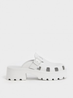 Charles & Keith Mae Buckled Platform Mules Sko Hvite | YORCW5236