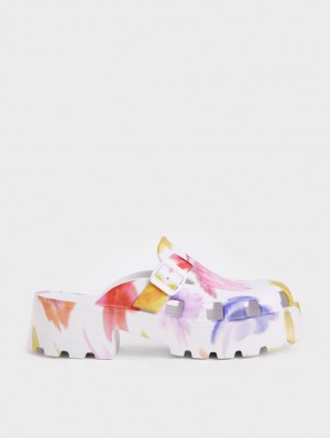 Charles & Keith Mae Printed Buckled Platform Mules Sko Multicolor | BQLIS5671