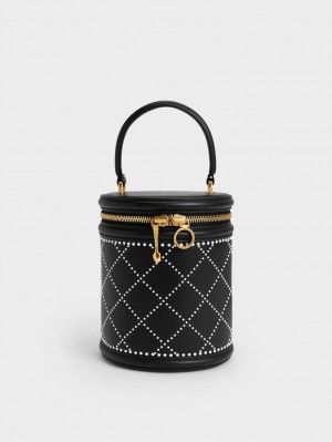 Charles & Keith Marietta Bead-Embellished Bøtteposer Svarte | BRNKX3650