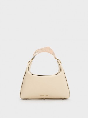 Charles & Keith Marlin Acrylic Handle Hobo Veske Beige | OIUNT7495