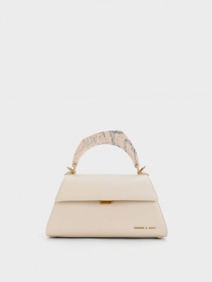 Charles & Keith Marlin Acrylic Handle Trapeze Tote Veske Beige | OYDXF2467