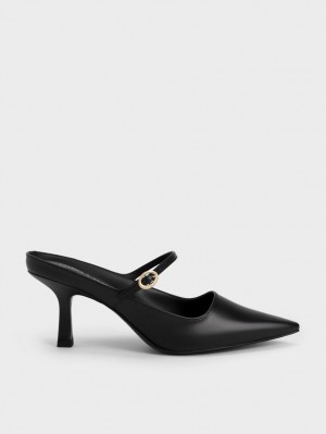 Charles & Keith Mary Jane Hælene Mules Sko Svarte | UBJIE5023