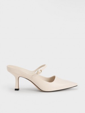 Charles & Keith Mary Jane Hælene Mules Sko Pisket Krem | JWYEV5093