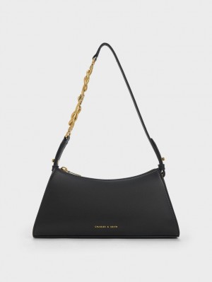 Charles & Keith Metallic-Accent Reima Trapeze Tote Veske Svarte | VMURX9041