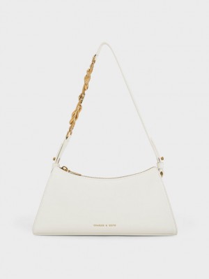 Charles & Keith Metallic-Accent Reima Trapeze Tote Veske Hvite | KWBNT8423