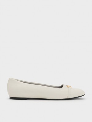 Charles & Keith Metallic Accent Ballerinasko Hvite | UIZRA2753