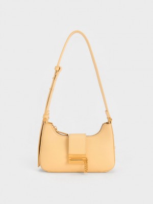 Charles & Keith Metallic Accent Belted Tote Veske Beige | QXRPG3691