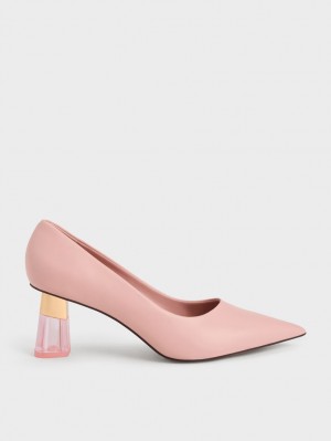 Charles & Keith Metallic Accent Clear Heel Pumps Rosa | IROWM2790