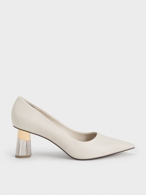 Charles & Keith Metallic Accent Clear Heel Pumps Hvite | BZTYE9405