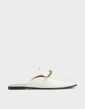 Charles & Keith Metallic Accent Flats Mules Sko Hvite | DPRSF5960