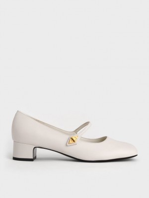 Charles & Keith Metallic Accent Mary Jane Pumps Hvite | MDIGL0741