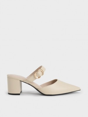 Charles & Keith Metallic Accent Pointed-Tå Pumps Pisket Krem | FCJKZ0512