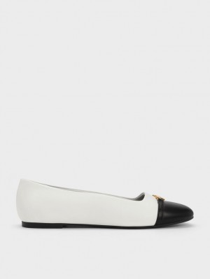 Charles & Keith Metallic Accent Two-Tone Ballerinasko Hvite | OPCDH2650