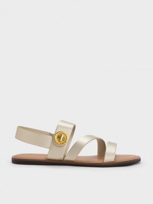 Charles & Keith Metallic Asymmetric Sandaler Med Reim Gull | AOIJB2508