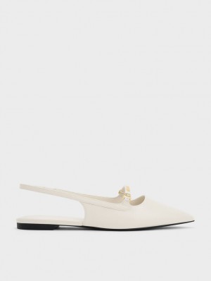 Charles & Keith Metallic Bar Accent Slingback Flate Sko Pisket Krem | JNRFP3480