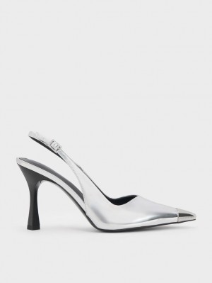 Charles & Keith Metallic Cap Pointed-Tå Slingback Pumps Sølv | ALDRM6304