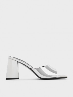 Charles & Keith Metallic Cap Sculptural Heel Mules Sko Sølv | QVSBI1462