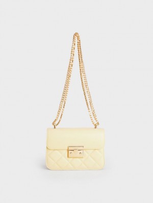 Charles & Keith Metallic Push-Lock Chain Crossbody Veske Gul | JXTAI3921