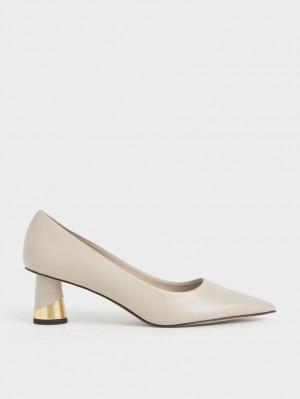 Charles & Keith Metallic Sculptural Heel Pumps Pisket Krem | KUEOM5143