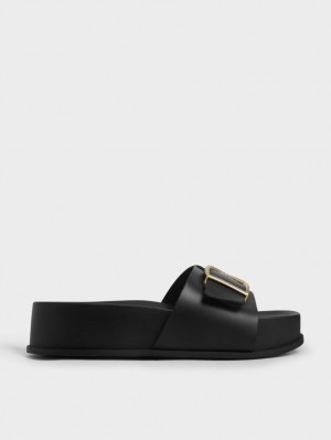 Charles & Keith Metallic Spenne Platåsandaler Svarte | EPURA4153