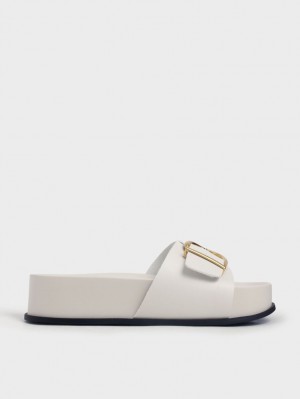 Charles & Keith Metallic Spenne Platåsandaler Hvite | IEXCN7064