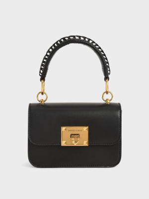 Charles & Keith Metallic Turn-Lock Skulderveske Svarte | YZQEI5836