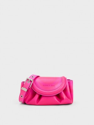 Charles & Keith Mini Blossom Curved Flap Crossbody Veske Rosa | SANQW9534