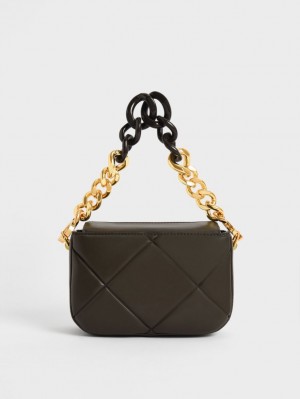 Charles & Keith Mini Danika Chunky Chain Polstret Tote Veske Svarte | AKHZN1079