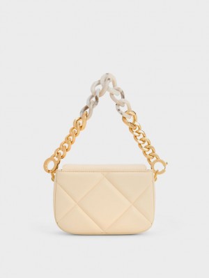 Charles & Keith Mini Danika Chunky Chain Polstret Skulderveske Beige | DJZGH6780