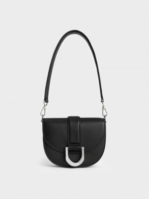 Charles & Keith Mini Gabine Lær Sadelvesker Svarte | ZJKFC2514