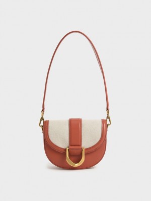 Charles & Keith Mini Gabine Two-Tone​ Sadelvesker Brune | OGMQJ9152