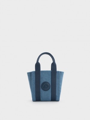 Charles & Keith Mini Kay Denim Contrast-Trim Tote Veske Blå | WYQOF2631