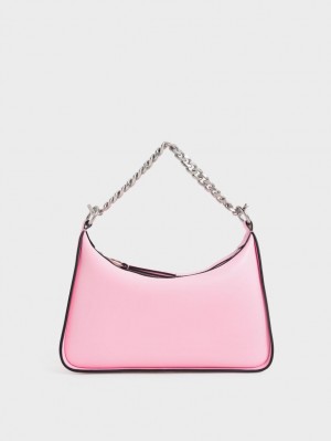 Charles & Keith Minta Chain-Link Hobo Veske Rosa | MPHZC0487