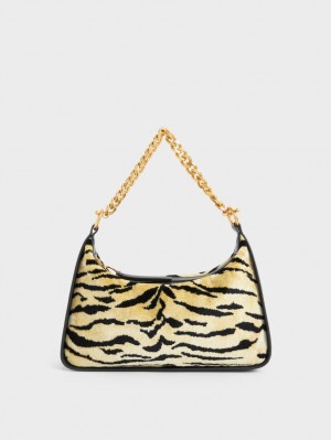 Charles & Keith Minta Tiger Print Chain-Link Hobo Veske Multicolor | OQCAY0861