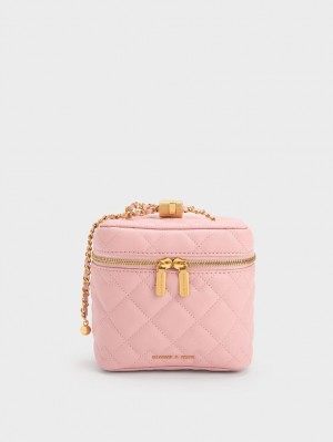 Charles & Keith Nezu Vattert Boxy Crossbody Veske Lyse Rosa | BOGTN0682