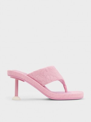 Charles & Keith Noemi Strikket Spool Sandaler med Hæl Rosa | ZWIAD6781