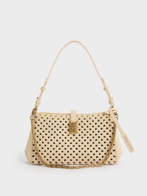 Charles & Keith Nova Woven Chain-Handle Skulderveske Beige | YOMCU0698