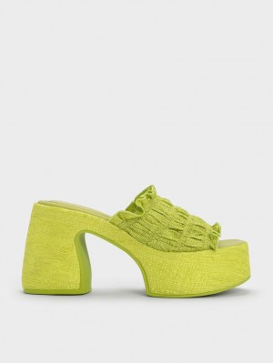 Charles & Keith Nuala Ruched Platform Mules Sko Lyse Grønn | CDLMP2780