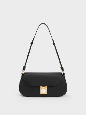 Charles & Keith Oona Curved Skulderveske Svarte | NYOAI9402