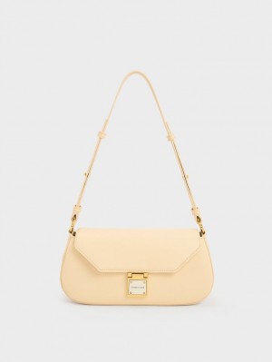 Charles & Keith Oona Curved Skulderveske Beige | YKGAF0645