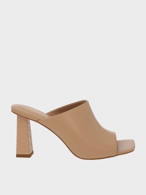 Charles & Keith Open Tå Vattert Heel Mules Sko Beige | QXEFS9731