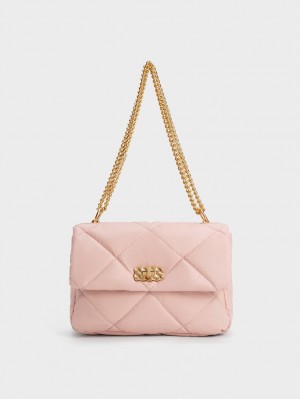 Charles & Keith Paffuto Large Polstret Skulderveske Lyse Rosa | JIKOL7649