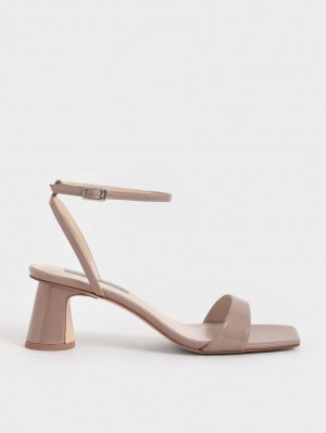 Charles & Keith Patent Ankle-Reima Cylindrical Sandaler med Hæl Beige | GXAKJ0752