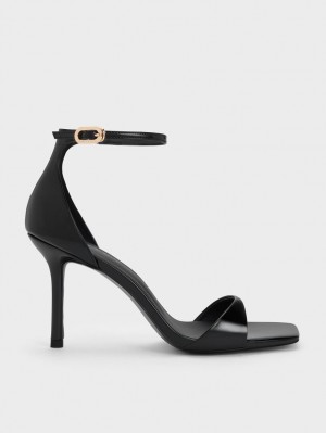 Charles & Keith Patent Ankle Reima Sandaler med Hæl Svarte | XCWEH7254