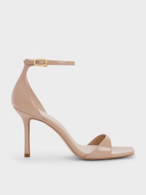 Charles & Keith Patent Ankle Reima Sandaler med Hæl Beige | KEWIF8104