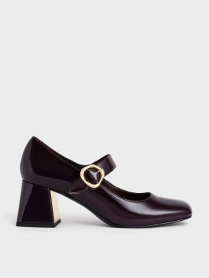 Charles & Keith Patent Buckled Mary Jane Pumps Burgunder | ADIMR2843