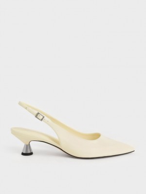 Charles & Keith Patent Spool Heel Slingback Pumps Gul | YTQKX7954