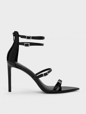 Charles & Keith Patent Strappy Sandaler med Hæl Svarte | GKUSQ5829