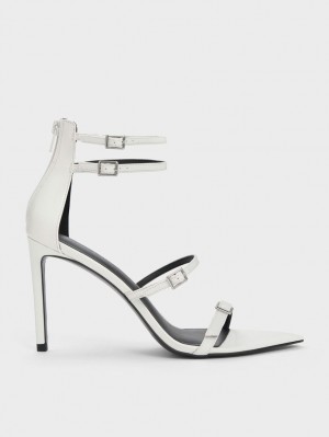 Charles & Keith Patent Strappy Sandaler med Hæl Hvite | WVYKG6173