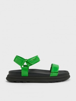 Charles & Keith Patent Strappy Sports Platåsandaler Grønn | JTQIG2159